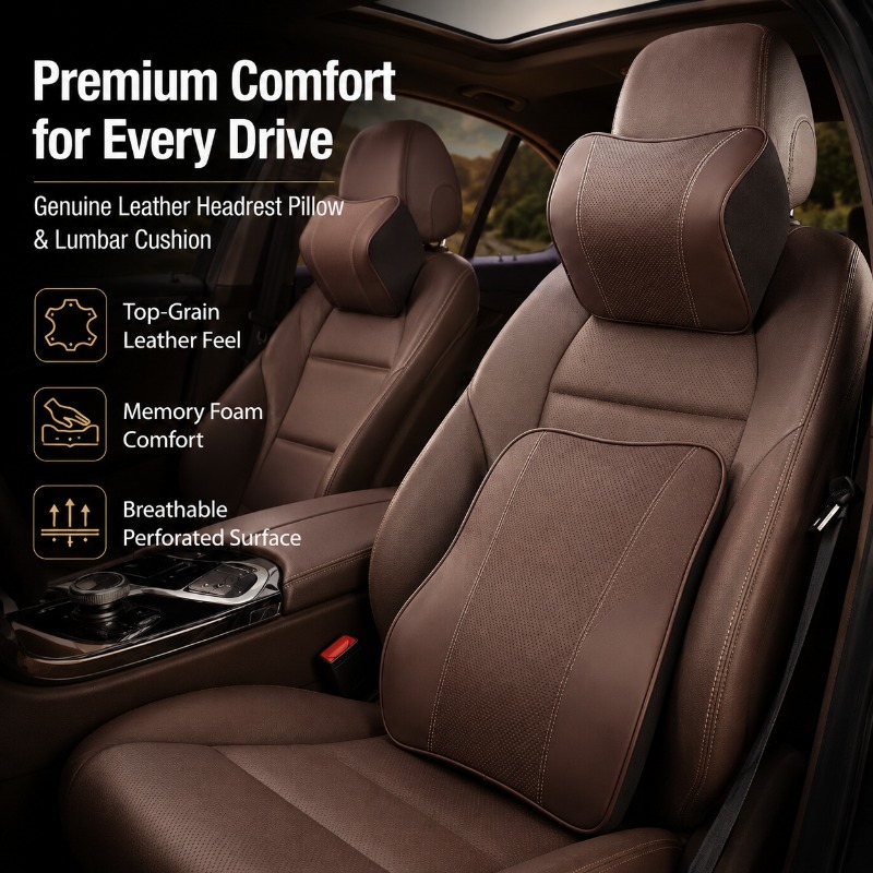 Memory Foam Car Neck Pillow Lumbar Support - Bantal Leher Mobil Busa Memori, Bantalan