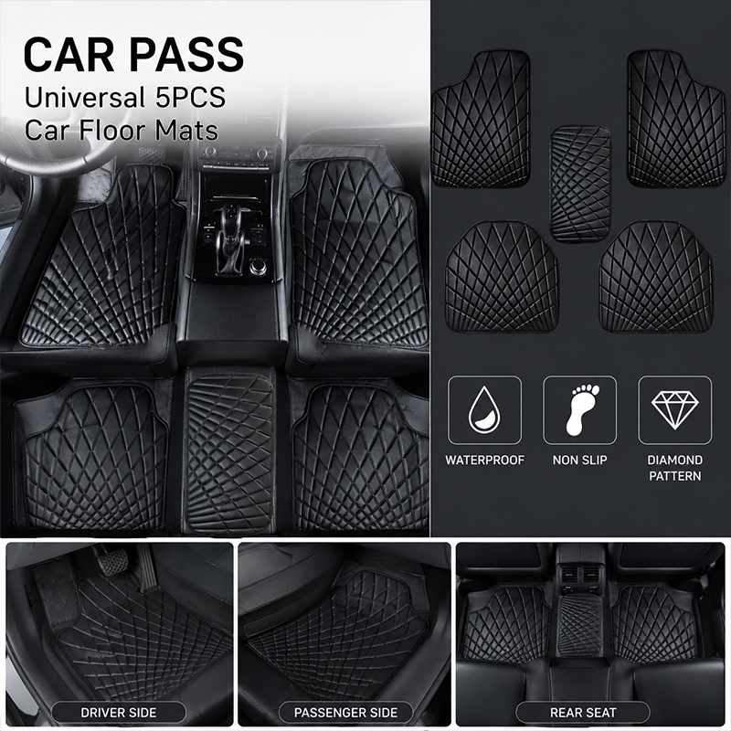 Car Floor Mats Universal Waterproof Leather - CAR PASS Universal 5PCS Karpet Mobil