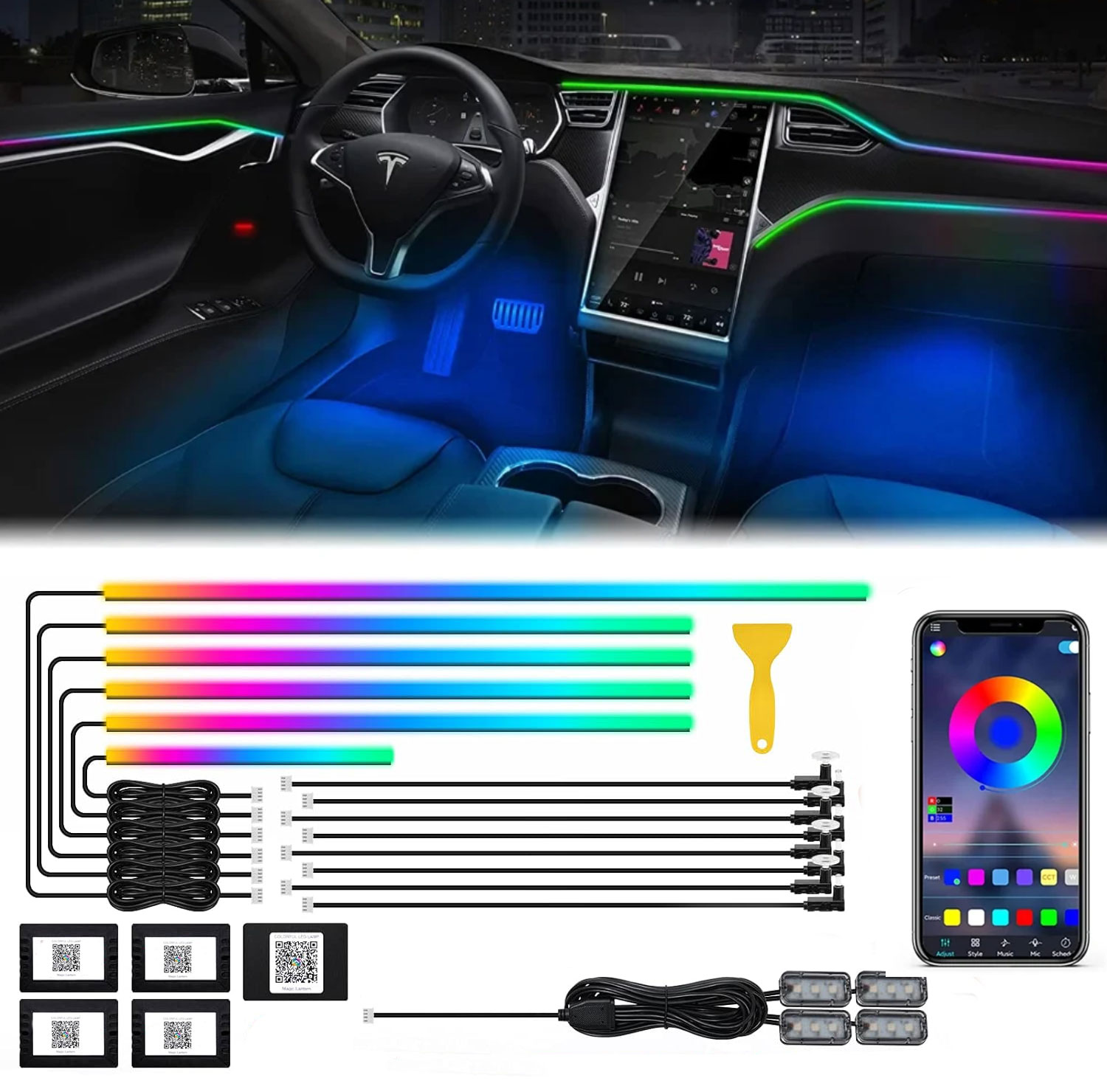 Led Ambient Interior Car Lights App Control - Lampu dekorasi Interior mobil Neon 18