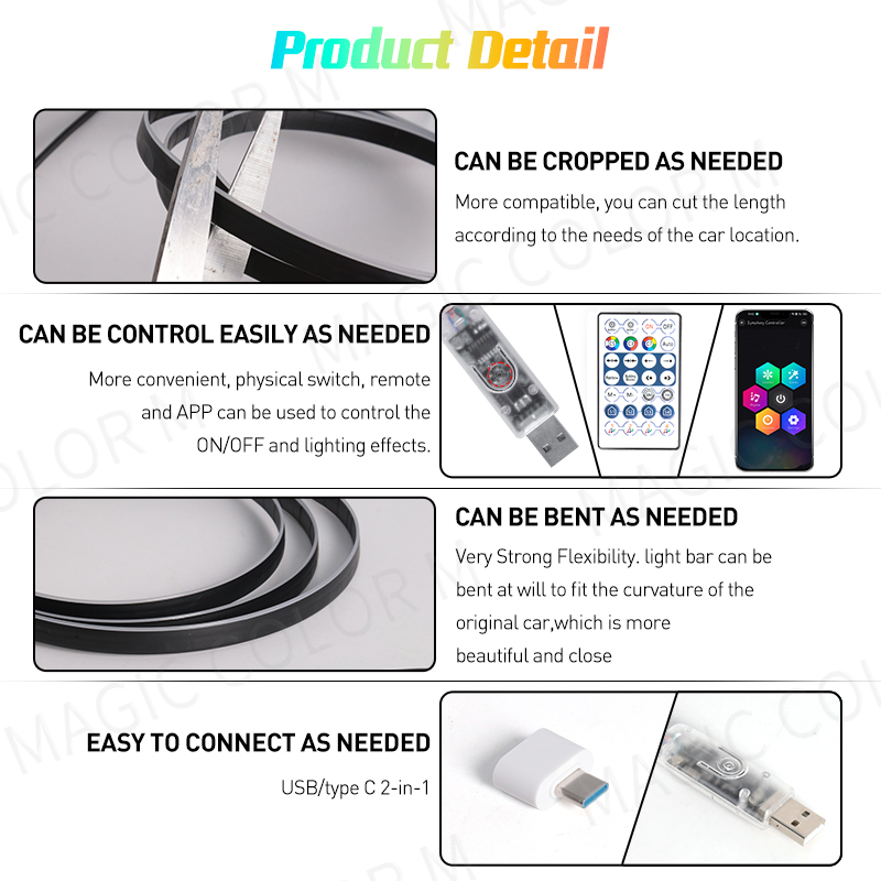Lampu suasana mobil LED 140cm, - Led Ambient Interior Car Lights App Control ulasan dan harga