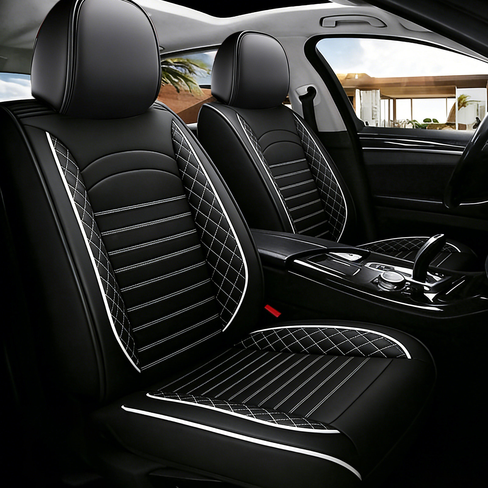 1Set Sarung Jok Mobil Universa - Leather Car Seat Covers Full Set Universal ulasan dan harga