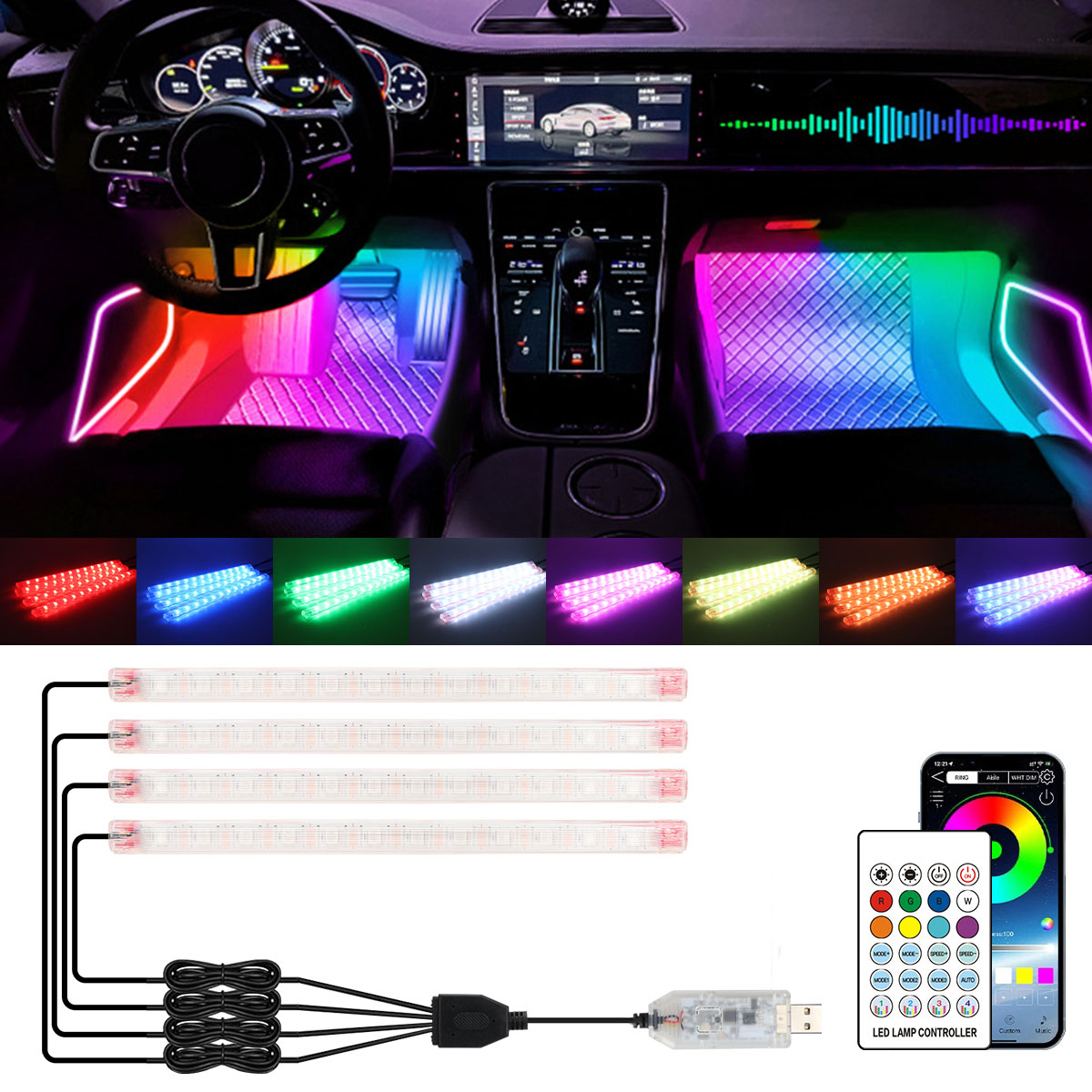 Lampu Dekoratif Atmosfer Pelan - Led Ambient Interior Car Lights App Control ulasan dan harga