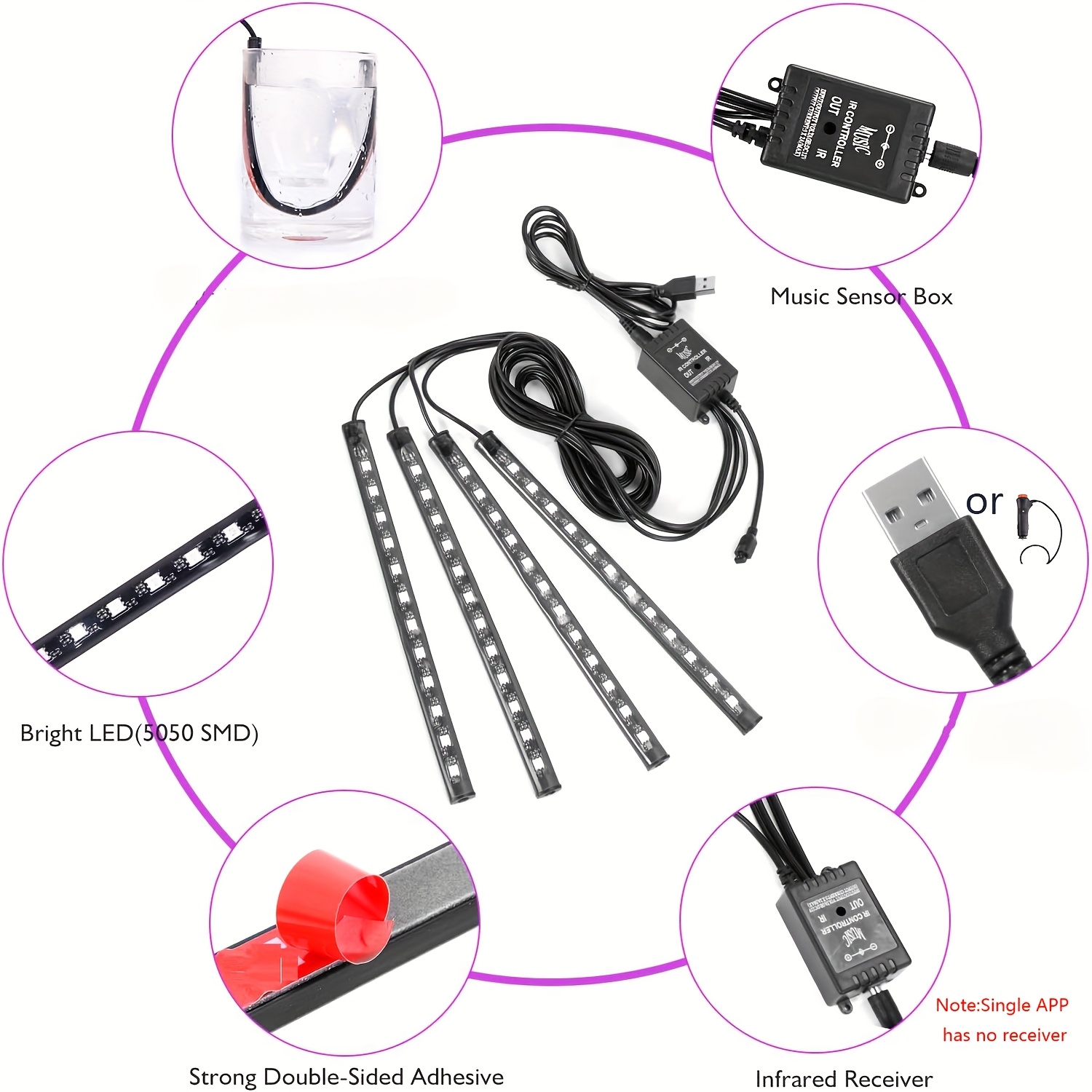 Lampu Strip LED Neon 72/48 unt - Led Ambient Interior Car Lights App Control ulasan dan harga