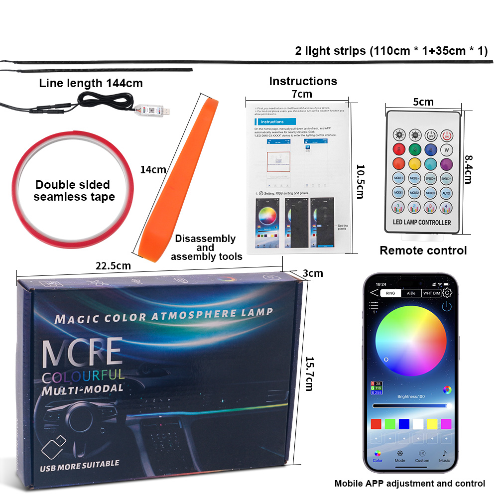 Lampu dasbor strip akrilik lam - Led Ambient Interior Car Lights App Control ulasan dan harga